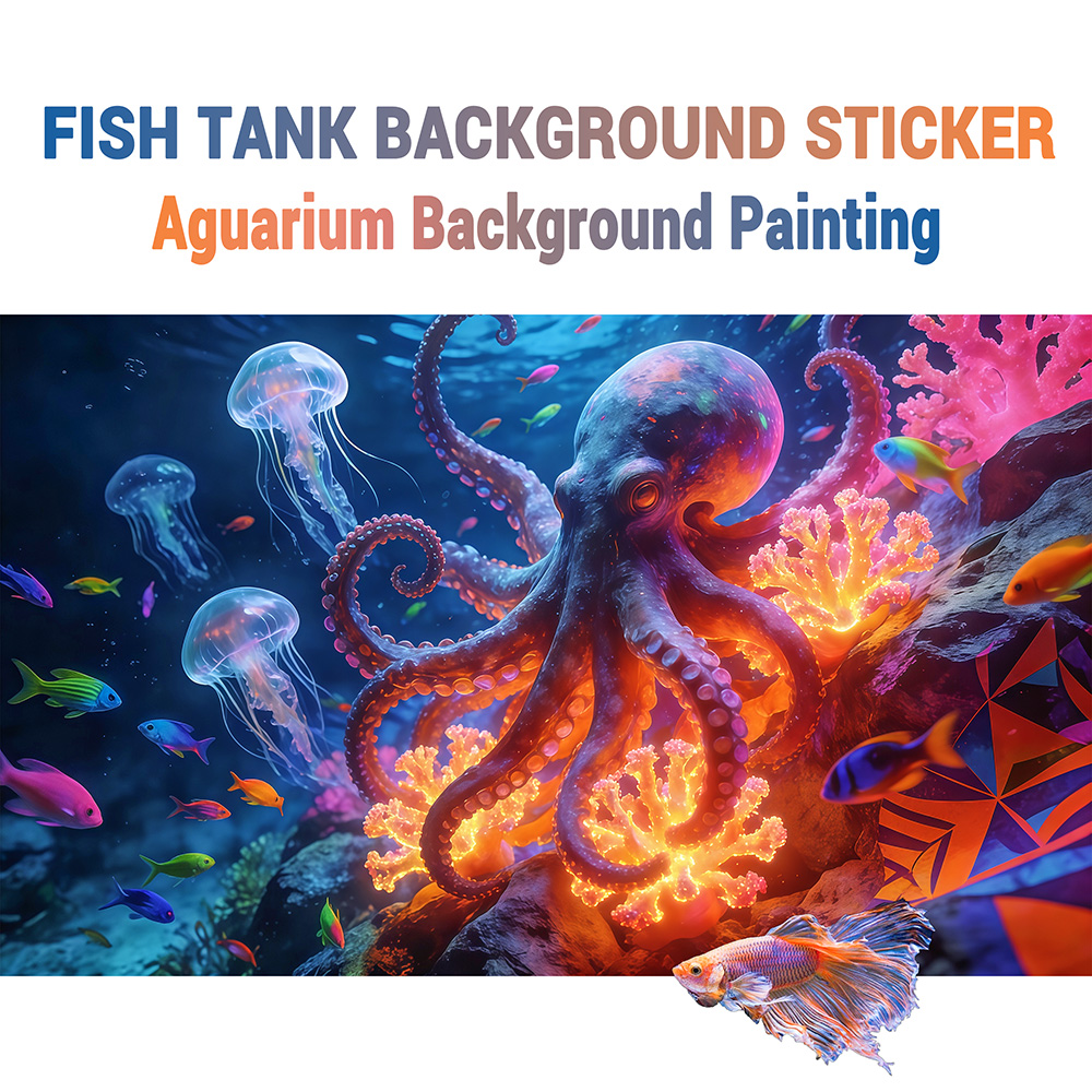 Aquarium Fish Paradise - Stiker Latar Belakang Akuarium, Surga Gurita,