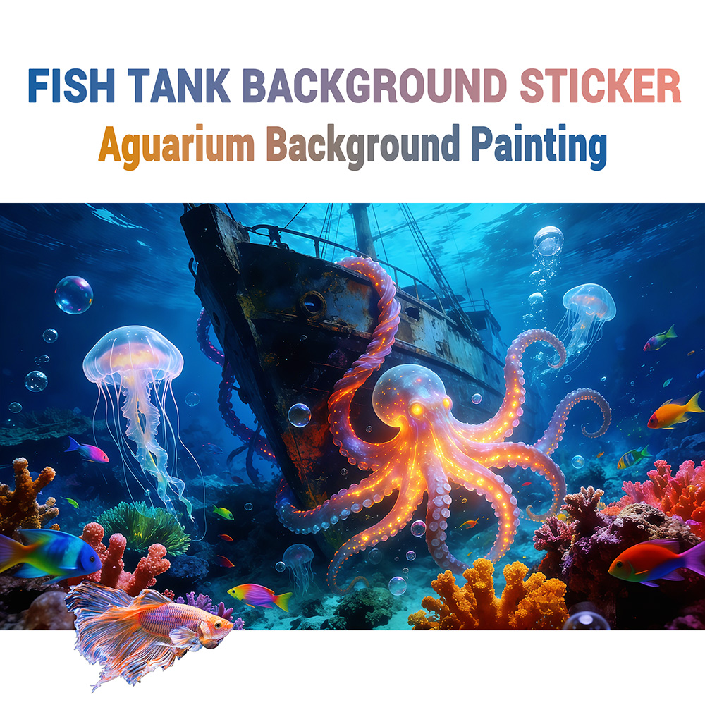 Aquarium Fish Paradise - Stiker Latar Belakang Akuarium, Surga Gurita,